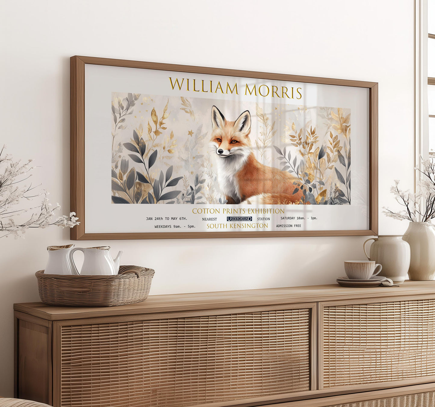 William Morris Fox Art Print: Vintage Botanical Panoramic Wall Art