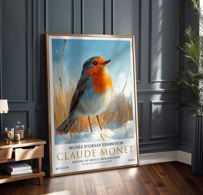 Claude Monet Robin Print: Vintage Winter Landscape Art