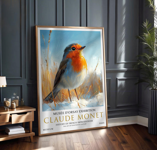 Claude Monet Robin Print: Vintage Winter Landscape Art
