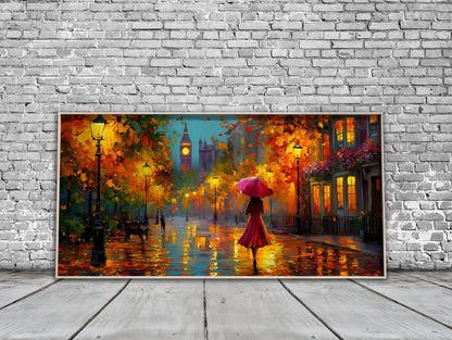 London Panoramic Print – Big Ben Wall Art – Rainy London Wall Art