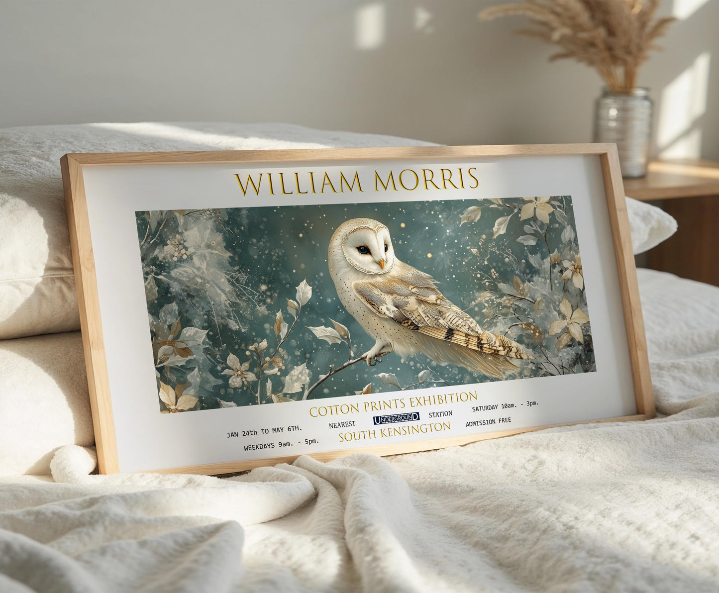 Print: William Morris Owl Panoramic, Vintage Botanical Exhibition Art