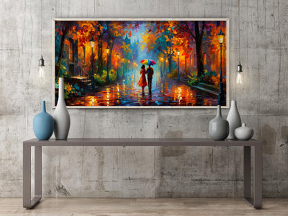 Romantic Rainy Autumn Street Panoramic Print