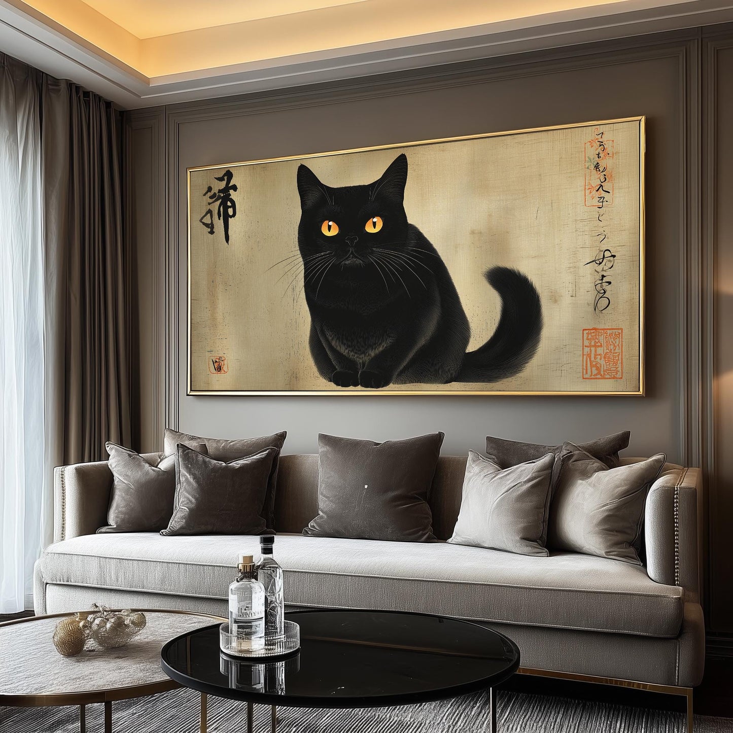 Black Cat Japanese Art Print: Hasui Kawase Ukiyo-e Wall Decor