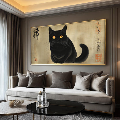 Black Cat Japanese Art Print: Hasui Kawase Ukiyo-e Wall Decor