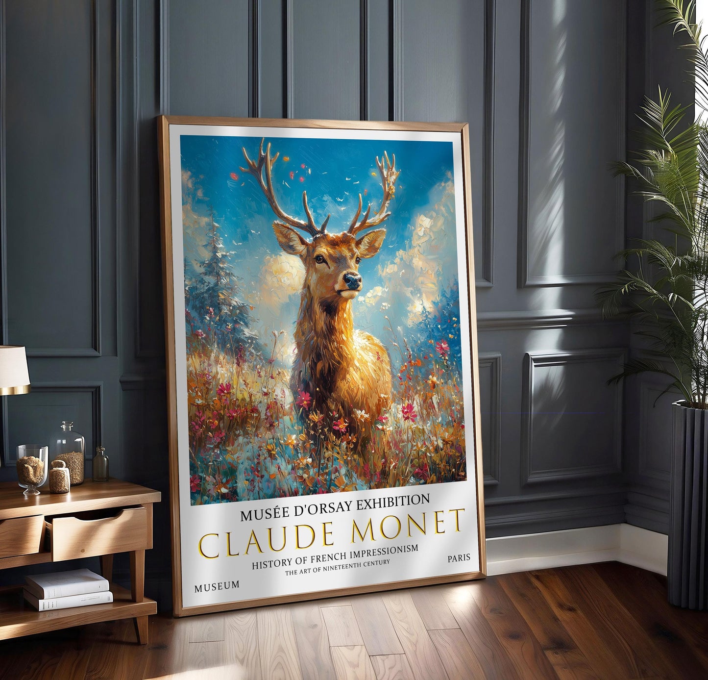 Vintage Stag Poster – Claude Monet Winter Landscape Art