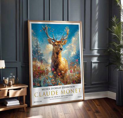 Vintage Stag Poster – Claude Monet Winter Landscape Art