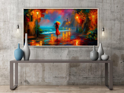 Rainy Coastal Village Seascape Panoramic Print