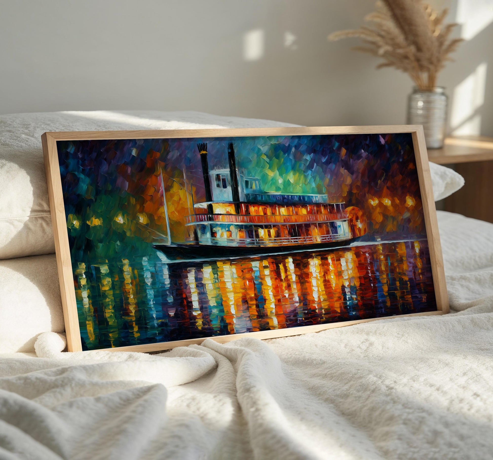 Riverboat Impressionist Oil Painting PANORAMIC WALL ART Unframed Picture Print
