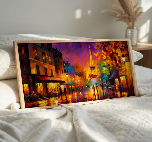 Eiffel Tower Art Print, Rainy Paris Wall Art, Paris Panoramic Print, Colourful Paris Cityscape, French Wall Decor