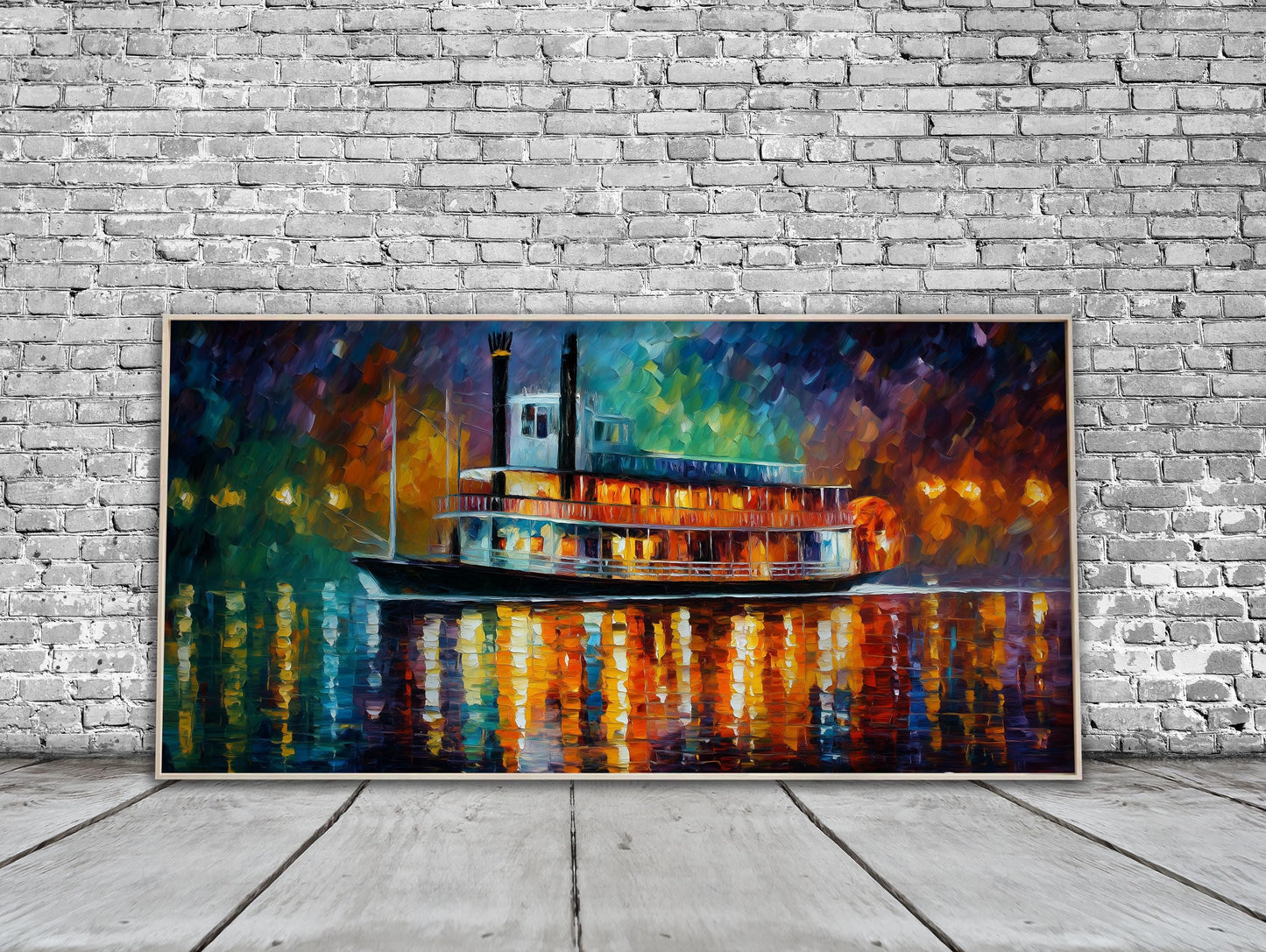 Riverboat Impressionist Oil Painting Panoramic Print