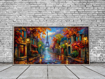 Paris Panoramic Print – Eiffel Tower Wall Art – Rainy Paris Street Art