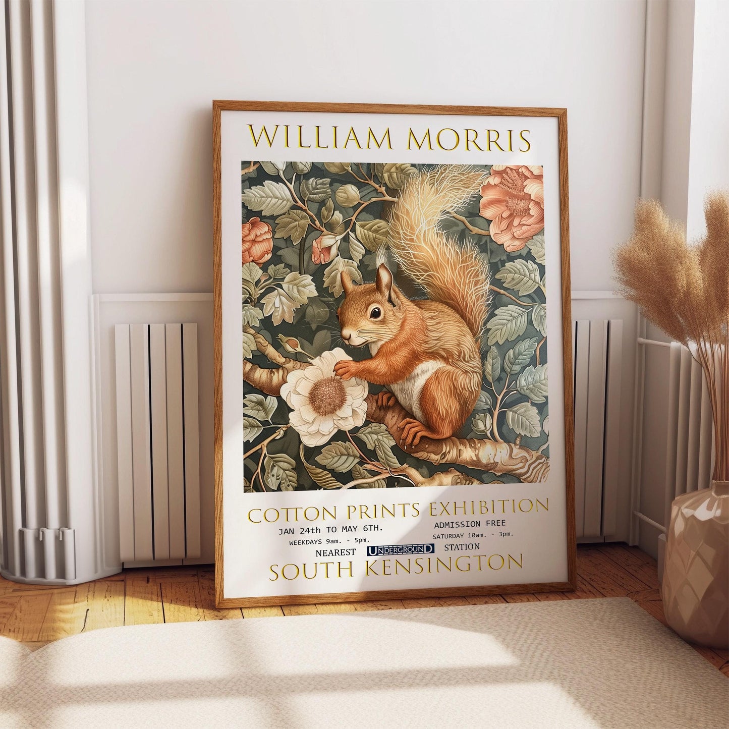 William Morris Squirrel Print: Vintage Floral Exhibition Poster