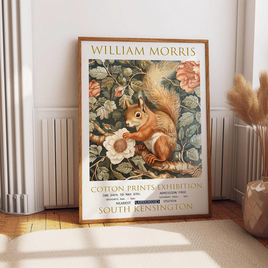 William Morris Squirrel Print: Vintage Floral Exhibition Poster