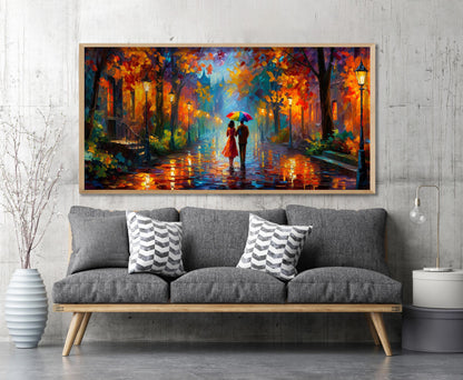 Romantic Rainy Autumn Street Panoramic Print