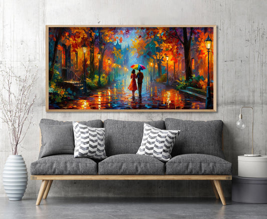 Romantic Rainy Autumn Street Panoramic Print