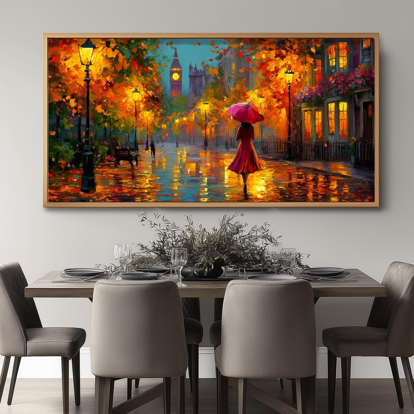 London Panoramic Print – Big Ben Wall Art – Rainy London Wall Art