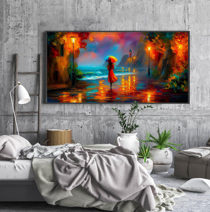 Rainy Coastal Village Seascape Panoramic Print