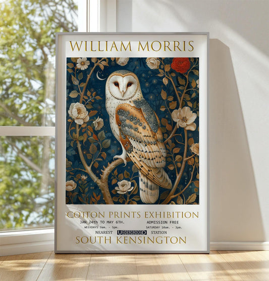 William Morris Owl Print – Vintage Floral Exhibition Art