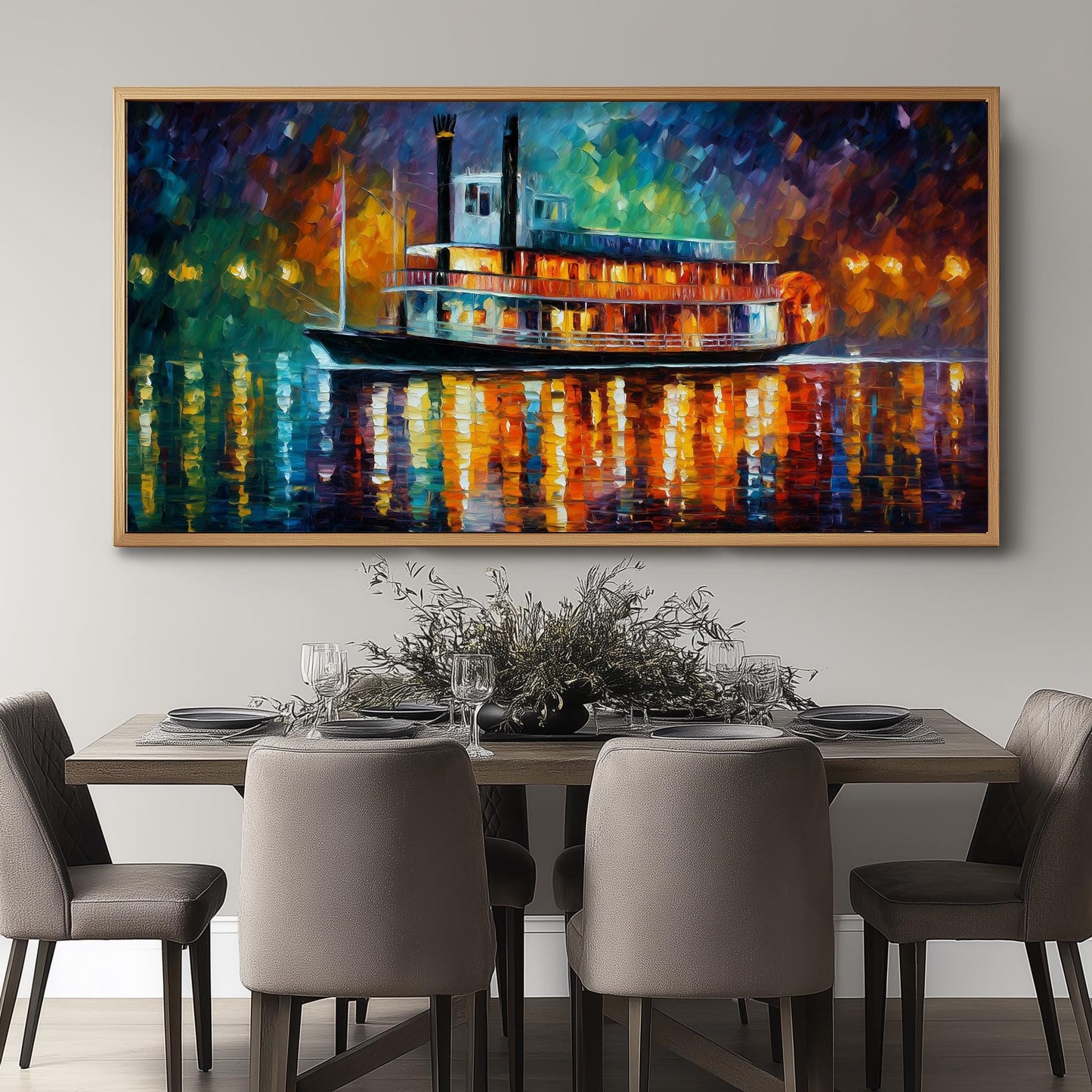 Riverboat Impressionist Oil Painting Panoramic Print