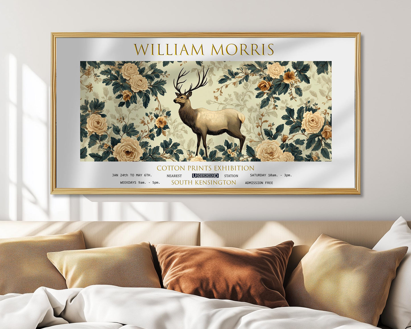 William Morris Deer Art Print: Vintage Botanical Panoramic Poster