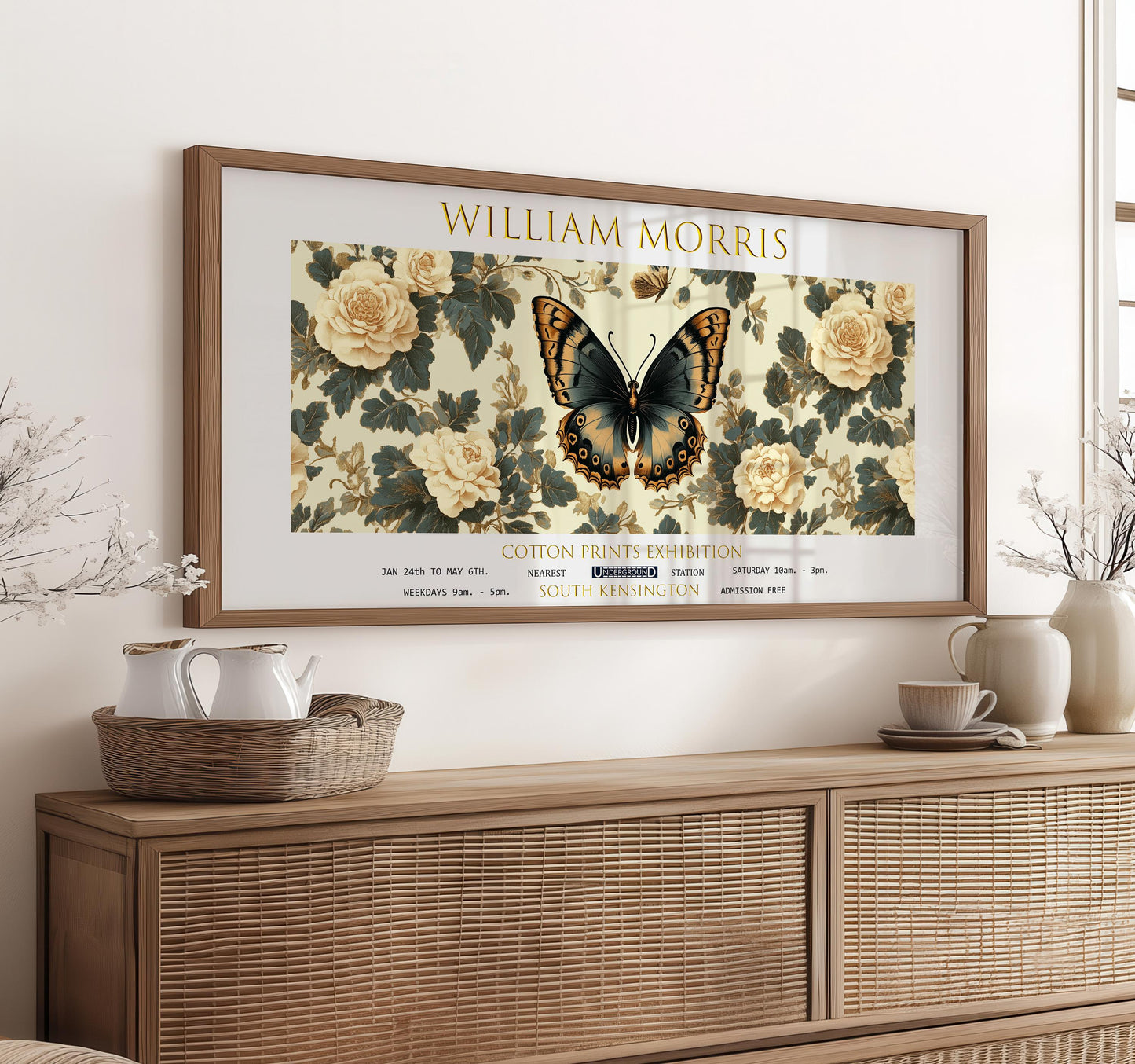 William Morris Butterfly Art Print: Vintage Botanical Textiles