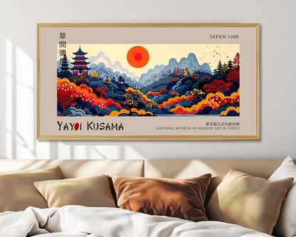 Yayoi Kusama Inspired Japanese Landscape Print: Red Sun Art