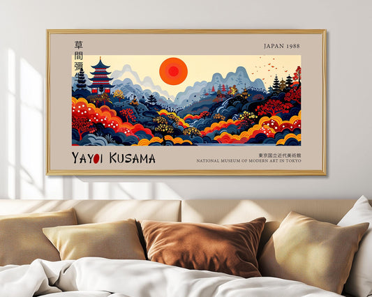 Yayoi Kusama Inspired Japanese Landscape Print: Red Sun Art