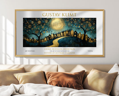 Klimt Night Village Print: Art Nouveau Moonlit Landscape