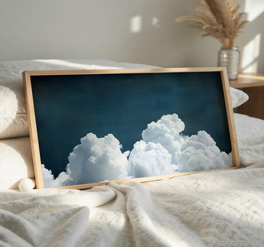 Panoramic Cloud Art Print – Deep Blue Teal Sky – Modern Minimalist Print
