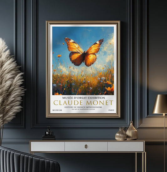 Claude Monet Butterfly Print: Vintage Summer Meadow Art