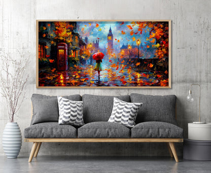 London Panoramic Print – Big Ben Wall Art – Impressionist Oil Painting