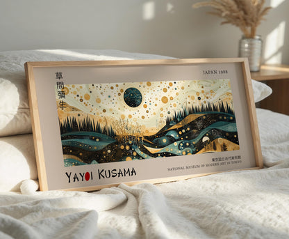 Yayoi Kusama Inspired Japanese Starry Night Landscape Print