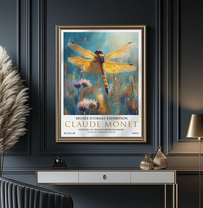 Claude Monet Dragonfly Exhibition Poster: Vintage Wildflowers Art Print