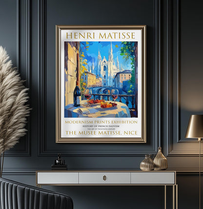 Print: Henri Matisse Inspired Romantic Dining, European Cityscape Wall Art