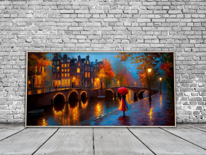 Red Umbrella Amsterdam City Panoramic Print