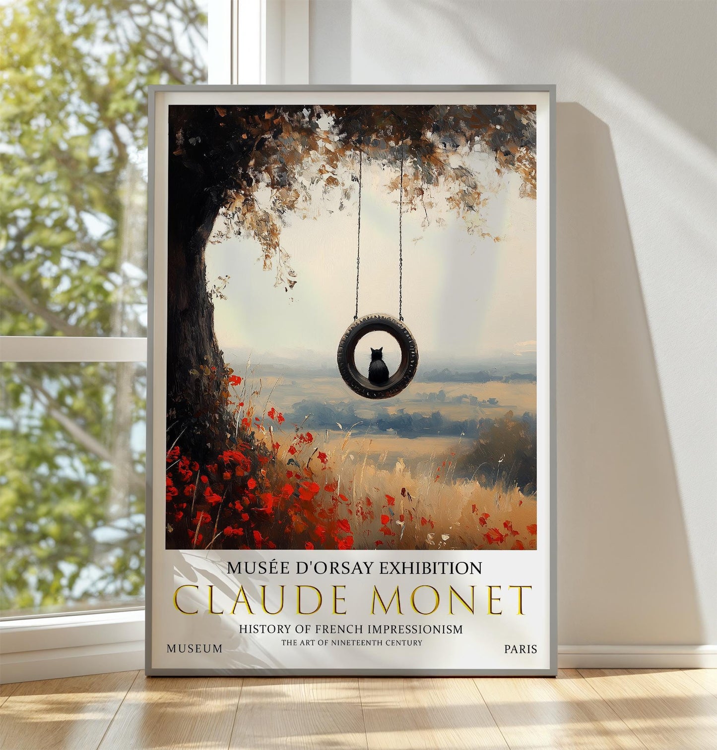 Monet Cat Swing Art Print: French Impressionist Poster
