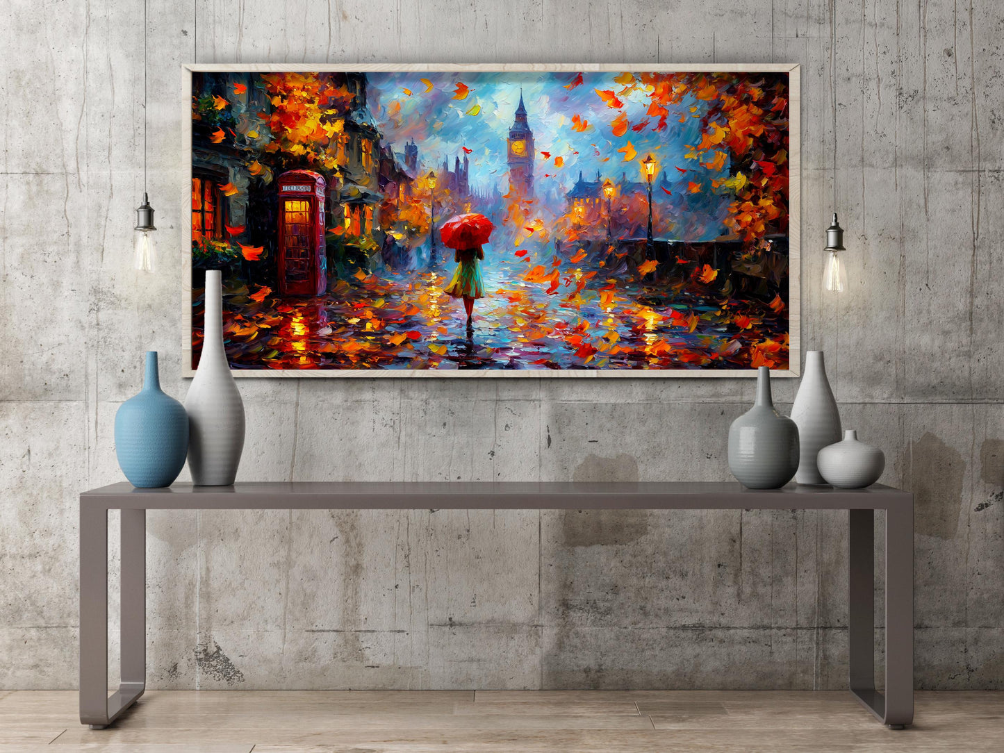 London Panoramic Print – Big Ben Wall Art – Impressionist Oil Painting