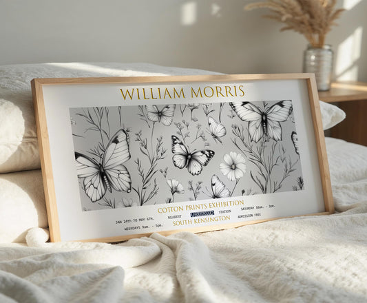 William Morris Butterflies Print: Vintage Floral Panoramic Wall Art
