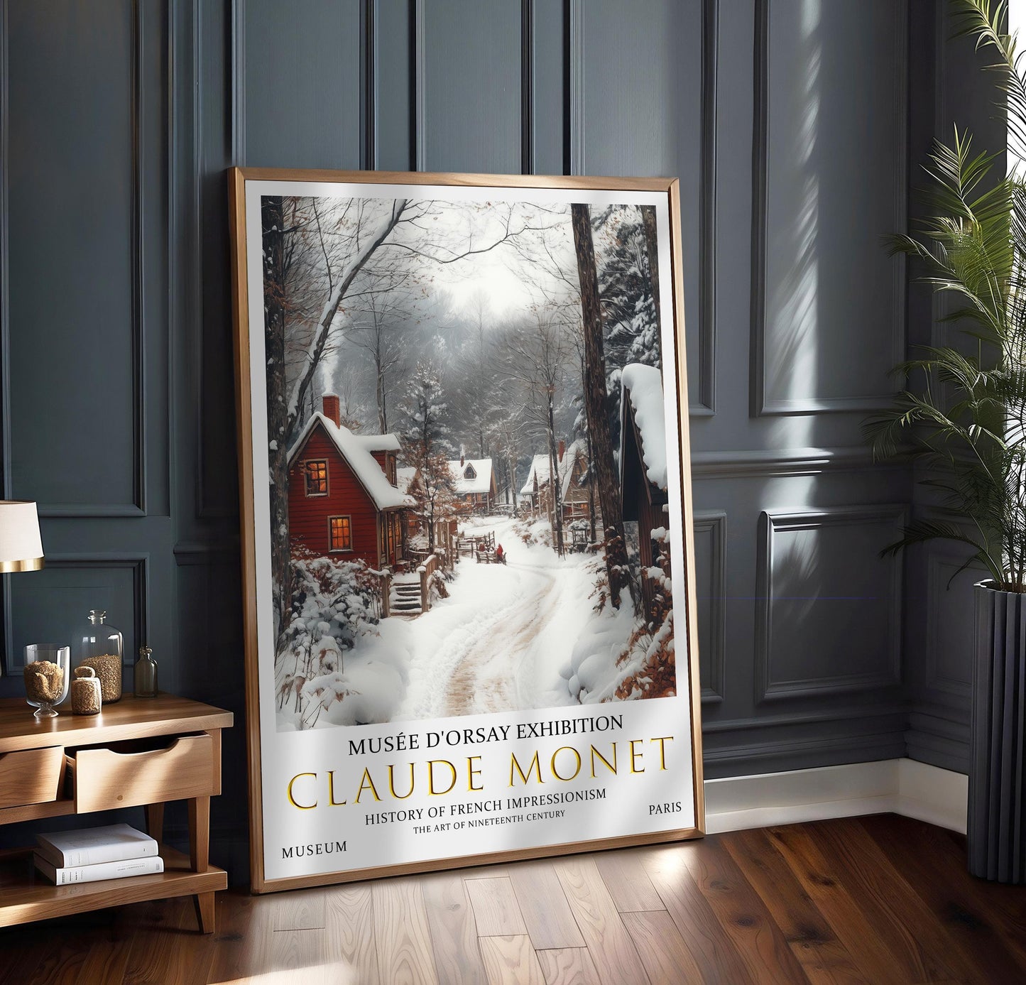 Print, Claude Monet Winter Village, Impressionist Snow Scene Wall Art