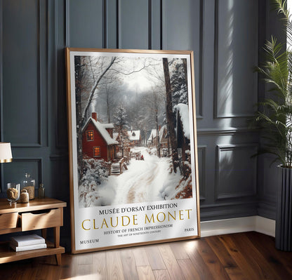 Print, Claude Monet Winter Village, Impressionist Snow Scene Wall Art