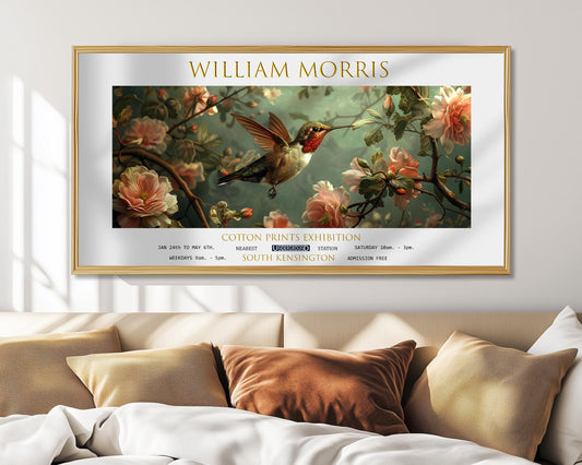 William Morris Hummingbird Print, Vintage Botanical Panoramic Wall Art