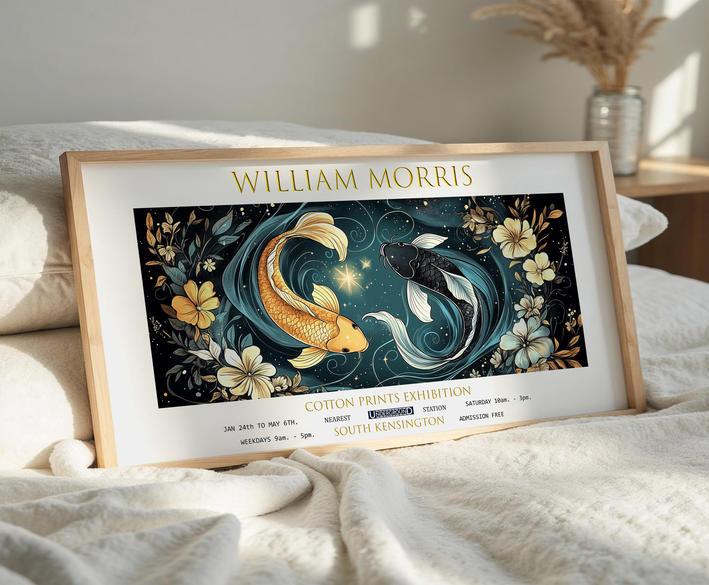 William Morris Koi Fish Art Print: Vintage Floral Textiles