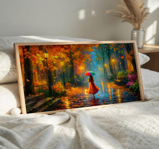 Colourful Umbrella Autumn Park PANORAMIC WALL ART Picture Print