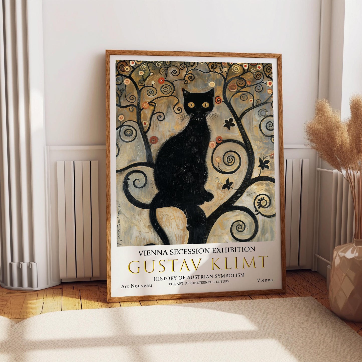 Gustav Klimt Art Print – Vintage Art Nouveau Poster | Black Cat, Gold Leaf Artwork