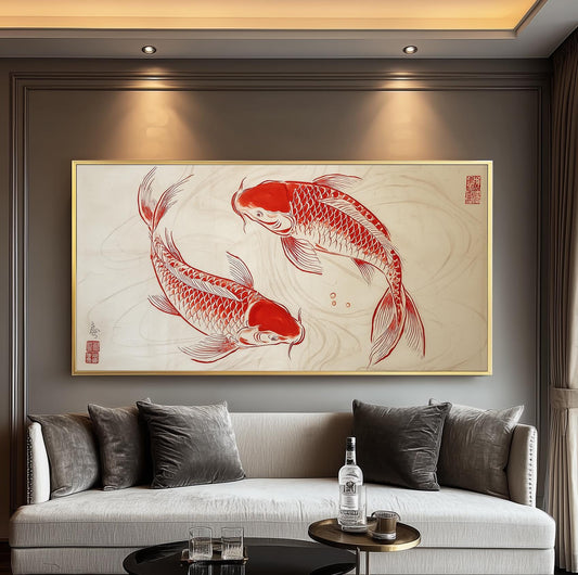 Koi Fish Panoramic Print: Qi Baishi Inspired Asian Wall Art