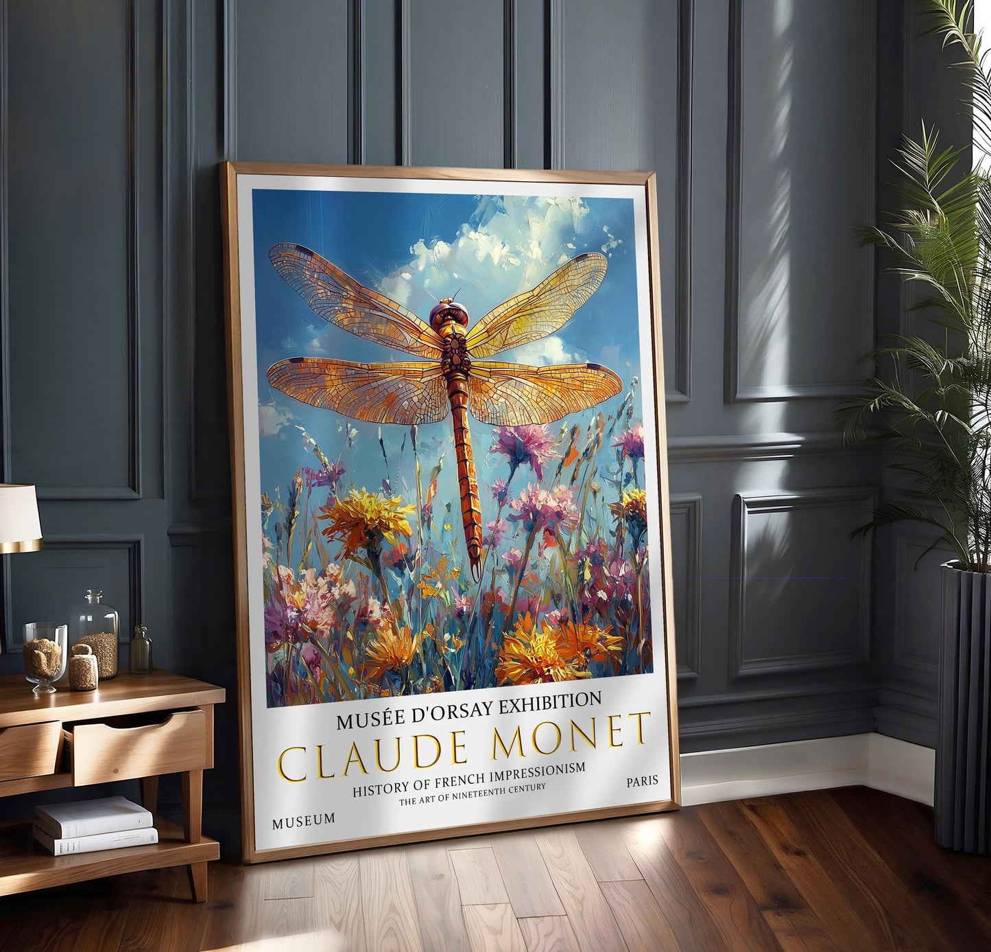 Claude Monet Dragonfly Print: Vintage Wildflower Wall Art