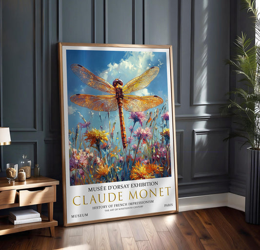 Claude Monet Dragonfly Print: Vintage Wildflower Wall Art