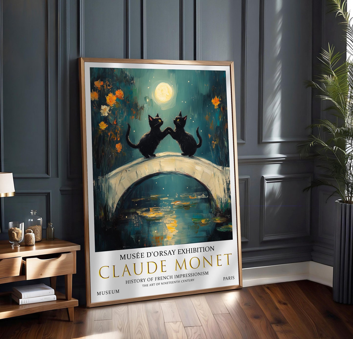 Claude Monet Exhibition Poster: Black Cats on Bridge Print