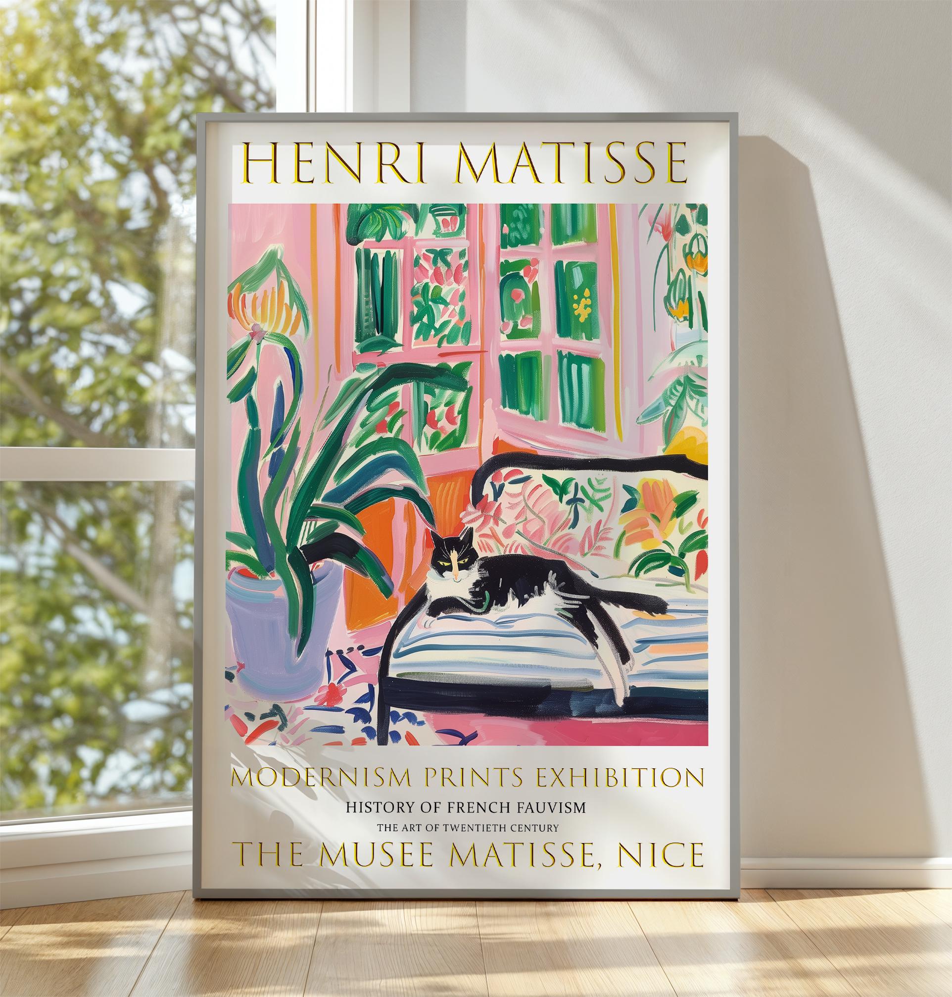 Colourful Fauvist Cat in Sunlit Interior, museum art print poster, gallery wall decor, unframed, multiple sizes