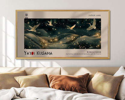 Japanese Flying Cranes Print: Yayoi Kusama Inspired Asian Decor